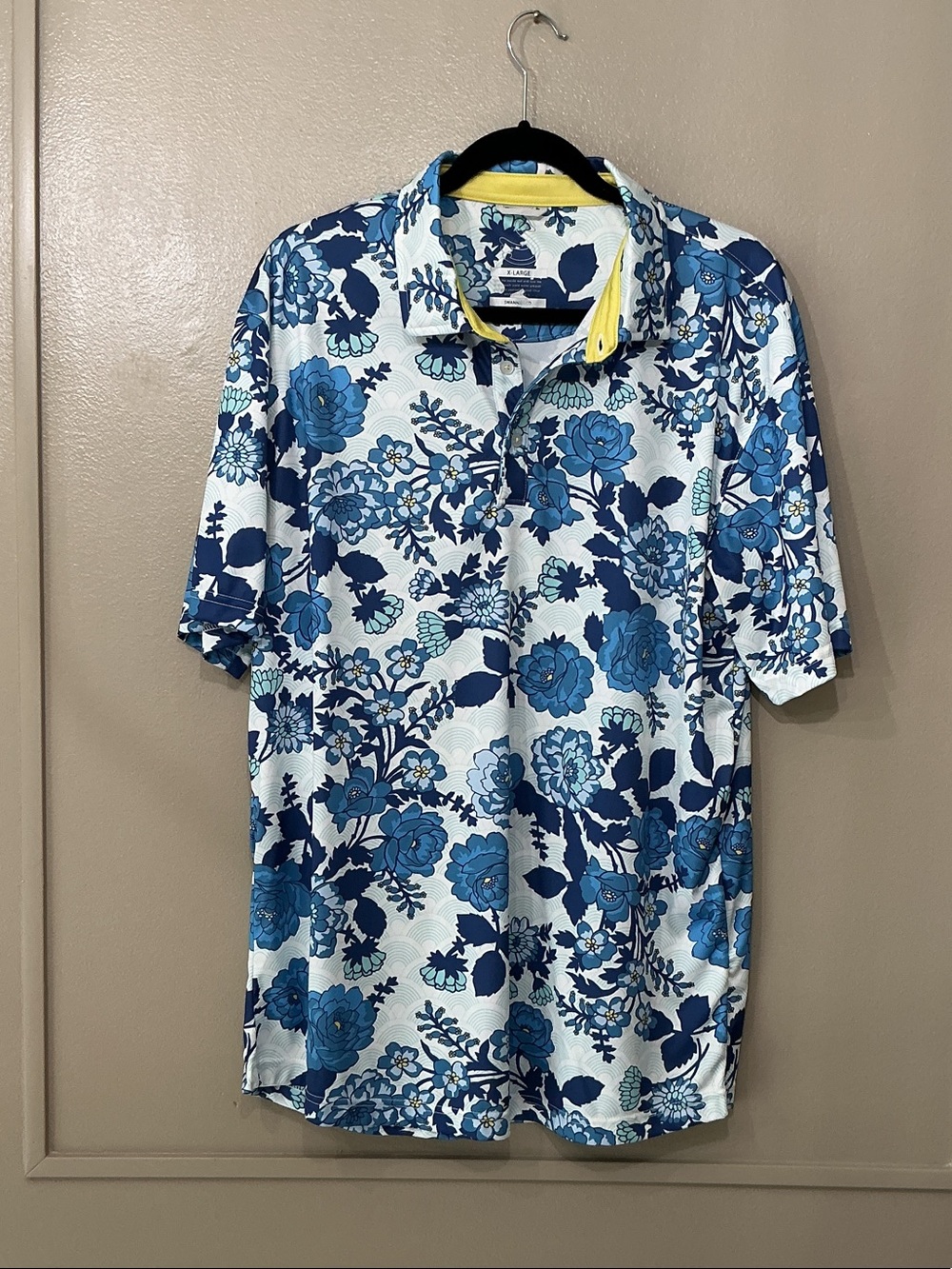 Blue Floral Men’s Polo with Yellow Trim